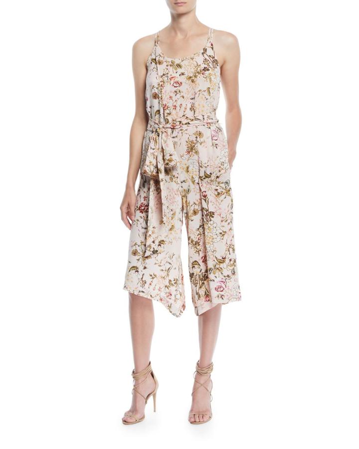 Floral-print Belted Cropped Jumpsuit