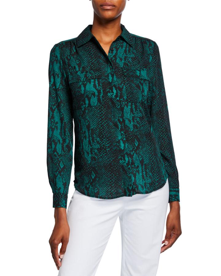 Animal-print Long-sleeve Blouse