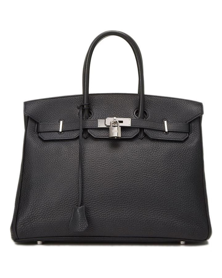 Birkin 35 Clemence Satchel Bag, Black