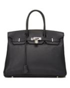 Birkin 35 Clemence Satchel Bag, Black