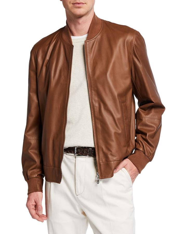 Men's Leather Bomber Jacket With