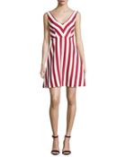 Sleeveless Striped Cotton-blend Dress, Red