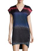 10 Crosby Derek Lam Printed V-neck Short-sleeve Dress, Indigo Multi, Women's, Size: