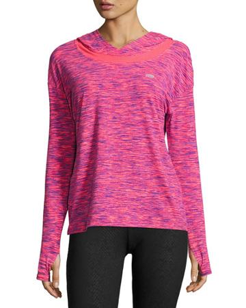 Hooded Mesh-inset Sweatshirt, Diva Pink/midnight Blue