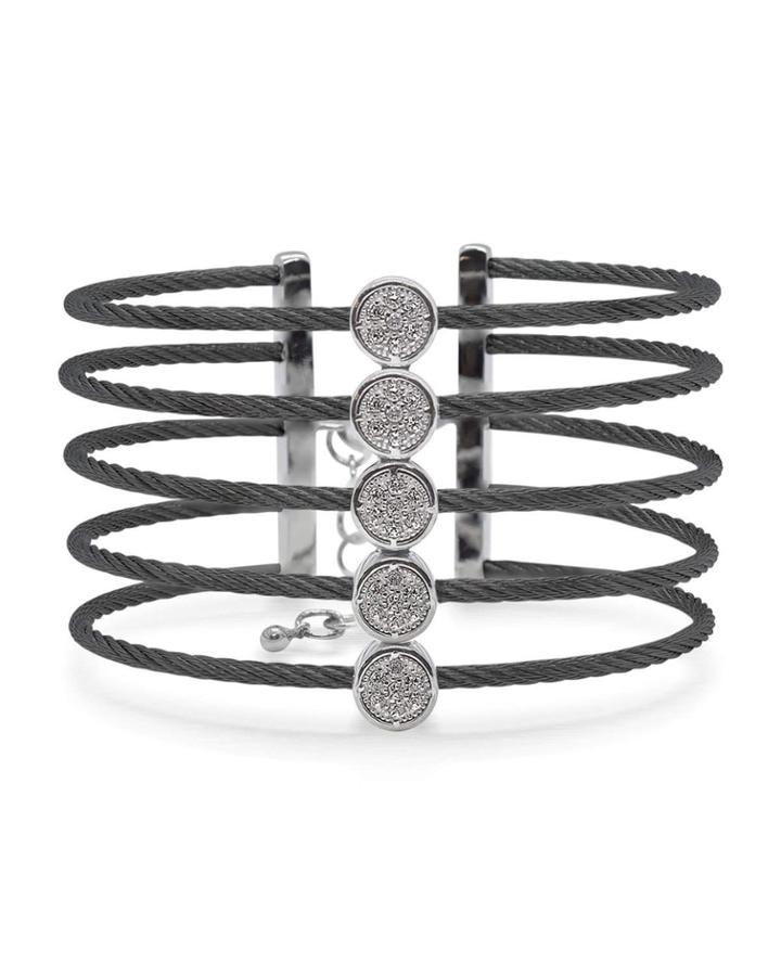5 Strand Cuff Bracelet With White Topaz, Black