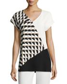 Charlize Short-sleeve Divided Dots Combo Blouse,