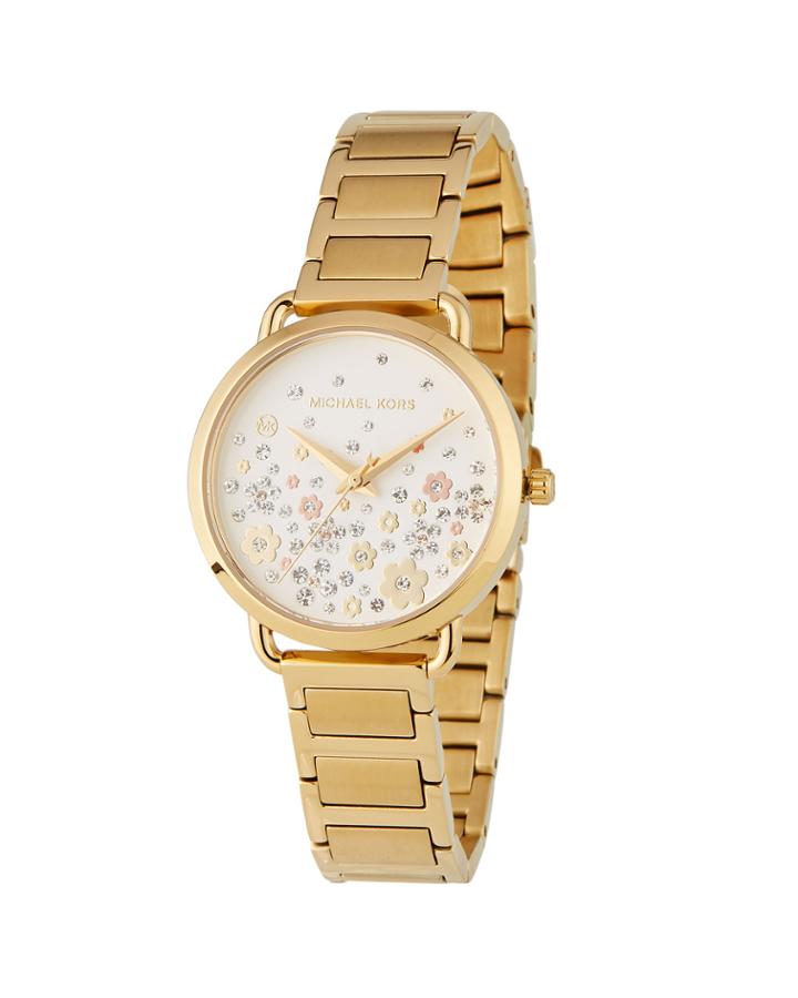 32mm Portia Crystal Flower Bracelet Watch, Yellow Golden