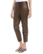 Metallic-leather Cropped Straight-leg Pants
