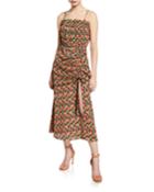 Regal Floral-print Shirred Sleeveless Dress With