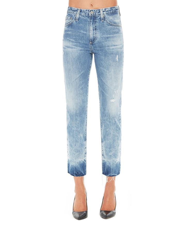 High-waist Tapered Light-wash Jeans