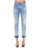 High-waist Tapered Light-wash Jeans
