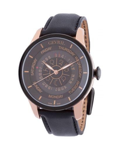 45mm Men's Columbus Circle Automatic Watch W/ Leather Strap, Black/rose