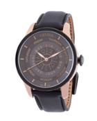 45mm Men's Columbus Circle Automatic Watch W/ Leather Strap, Black/rose
