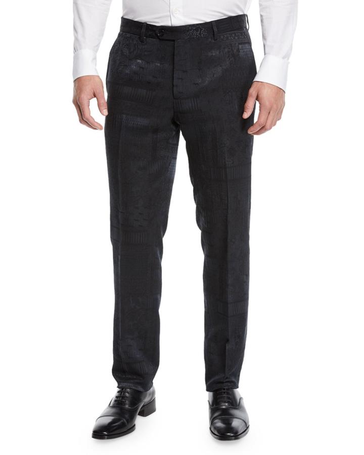 Men's Jacquard Flat-front Evening Pants
