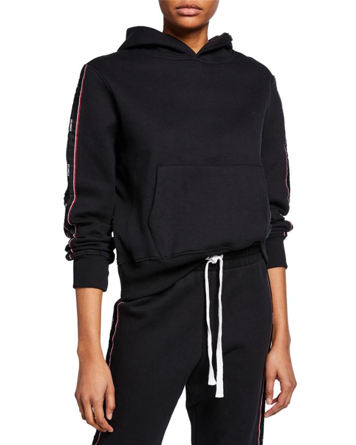 Striped Pullover Hoodie With Chest Detail