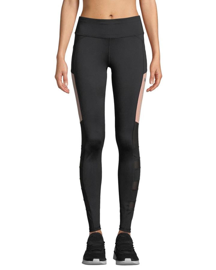 Sharp Shape Long Mesh-stripe Tights, Black
