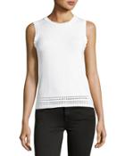 Sleeveless Sweater-knit Top, White