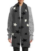 Star-patterned Scarf W/ribbed Trim