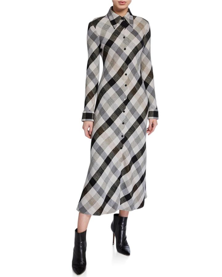 Plaid Button-front Long-sleeve Bias