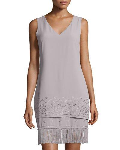 Louis Layered Fringe-hem Dress, Aluminum