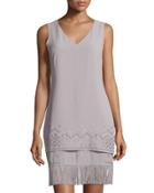 Louis Layered Fringe-hem Dress, Aluminum