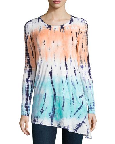 Asymmetric Mixed-media Tie-dye Tunic,