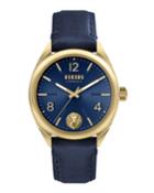 Men's 44mm Guilloche Watch W/ Leather Strap, Blue/gold