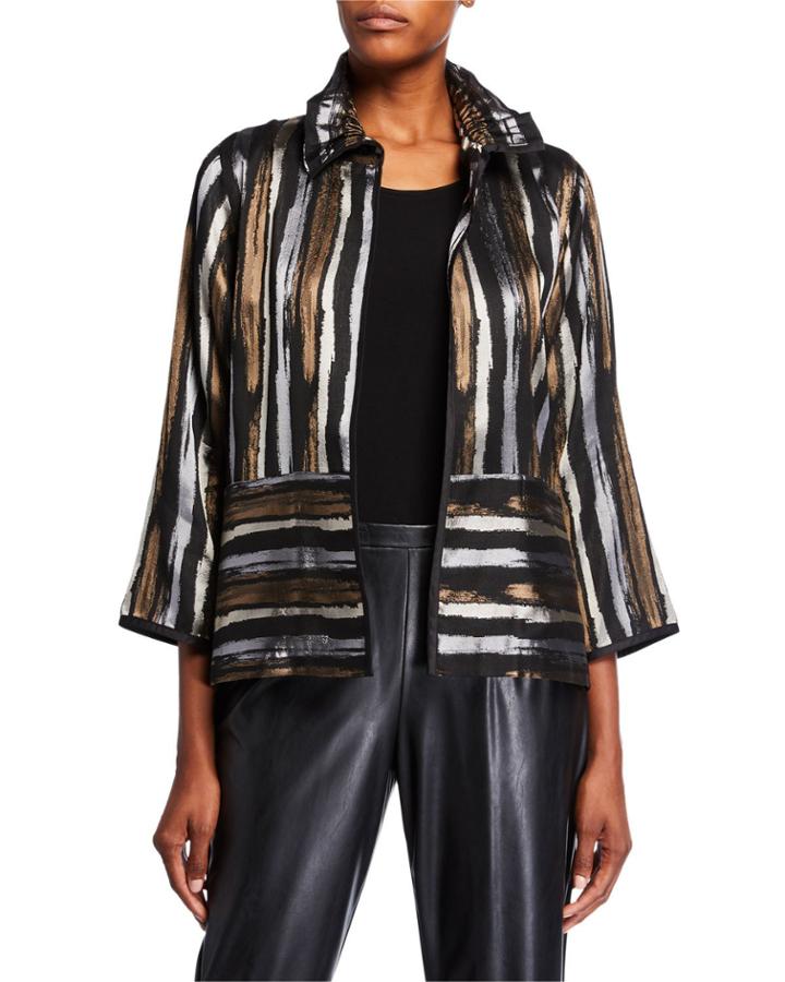 Tonal Stripe Jacquard Ruched Collar Jacket