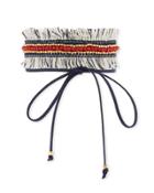 Fabric Fringe Choker W/ Red Crystals