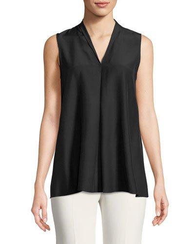 Nora Sleeveless Pleated Matte-silk Blouse