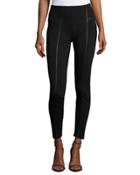 Double-knit Faux-leather Trim Leggings, Ebony Black