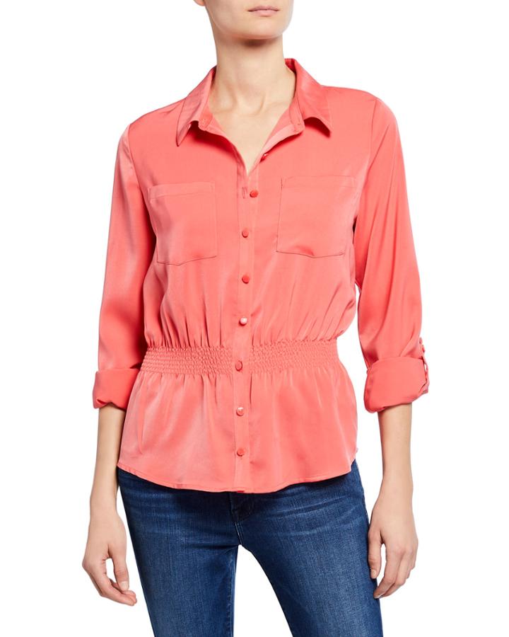 Smocked-waist Tab-sleeve Top