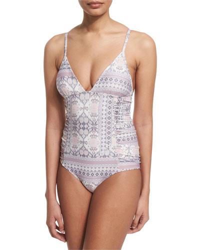 Bella Ruched-sides Printed One-piece