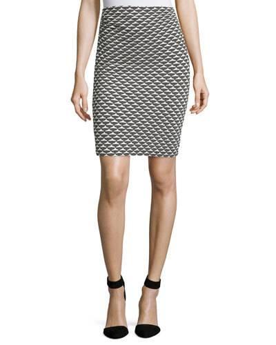 Novelty Jersey Skirt, Black/charcoal/ivory