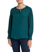 Julee Tie-neck Long-sleeve Silk Blouse W/ Smocking Details
