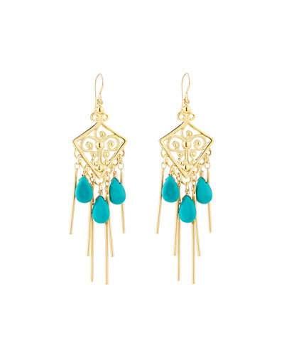 Golden Filigree Chandelier Earrings W/ Sleeping Beauty Turquoise