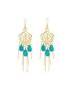 Golden Filigree Chandelier Earrings W/ Sleeping Beauty Turquoise