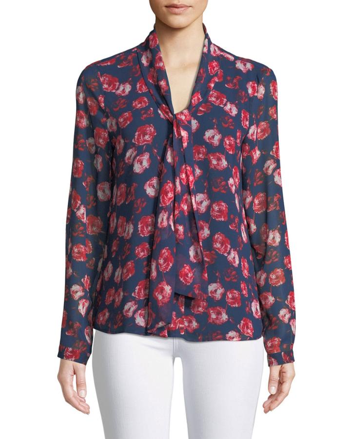 Floral Tie-neck Blouse
