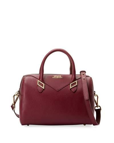 Pebbled Leather Top Handle Bag, Wine