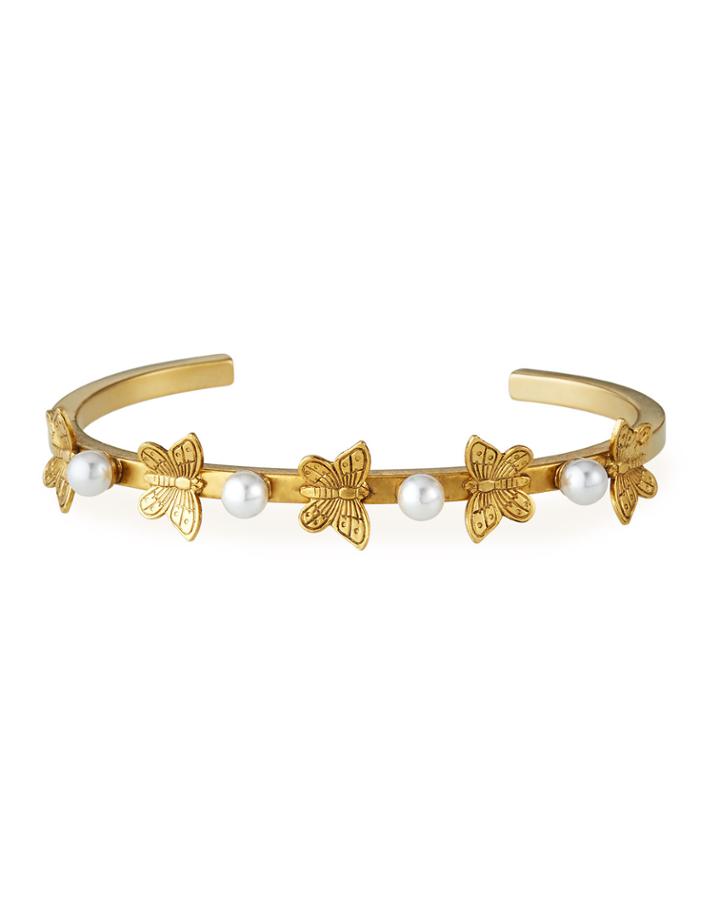 Butterfly & Pearly Cuff Bracelet