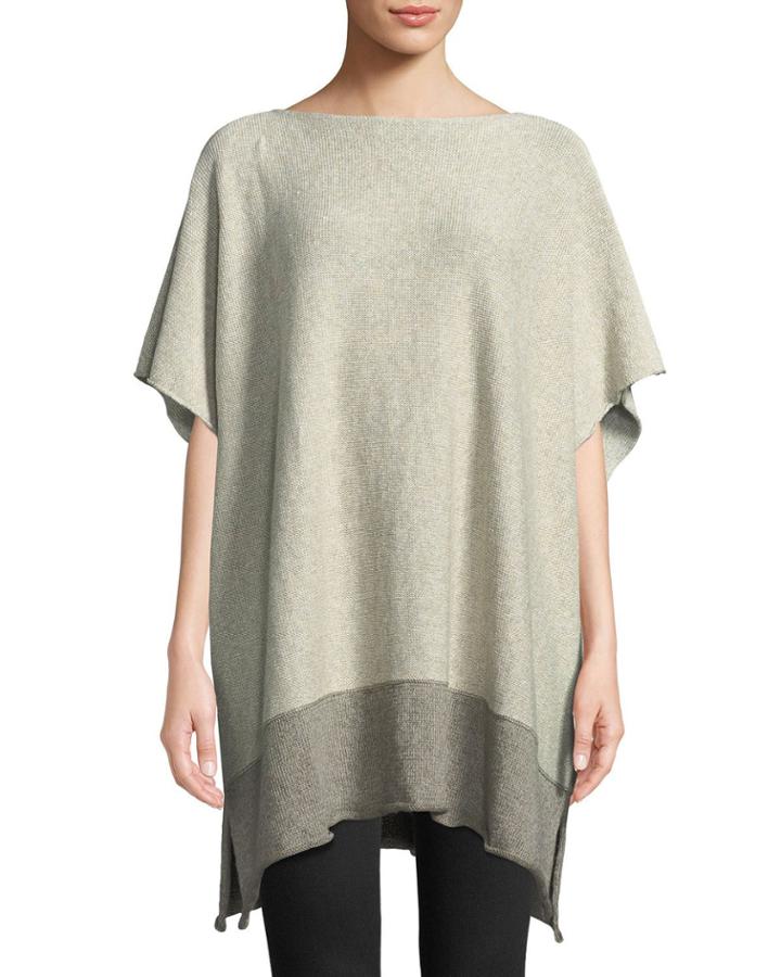 Crewneck Long Linen Kaftan W/ Contrast Hem