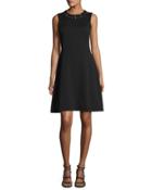Embellished Fit & Flare Scuba Dress, Black