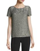Short-sleeve Sequined Top, Dove Gray