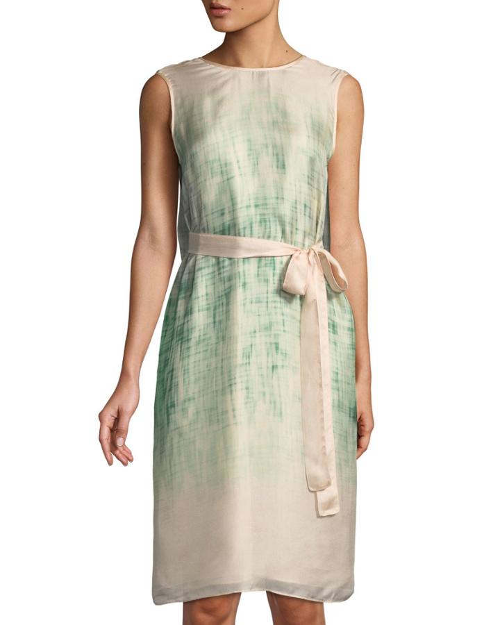 Tie-waist Printed Chiffon Dress
