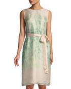 Tie-waist Printed Chiffon Dress