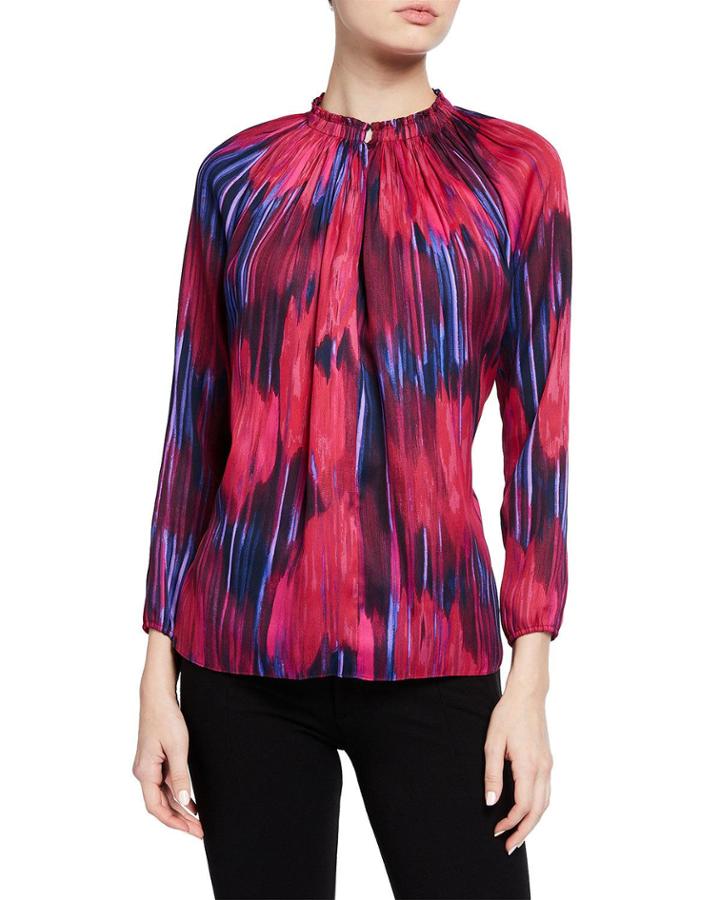 Printed Pleated Neck Blouse