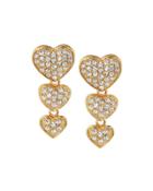 Pave Crystal Triple-heart Drop Earrings, Golden
