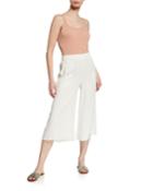 Plus Size Wide-leg Cropped Silk Crepe Pull-on Pants