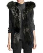 Fur-trimmed Hooded Vest, Black