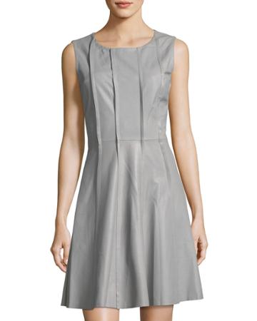 Sleeveless Leather & Jersey Combo Dress, Taupe